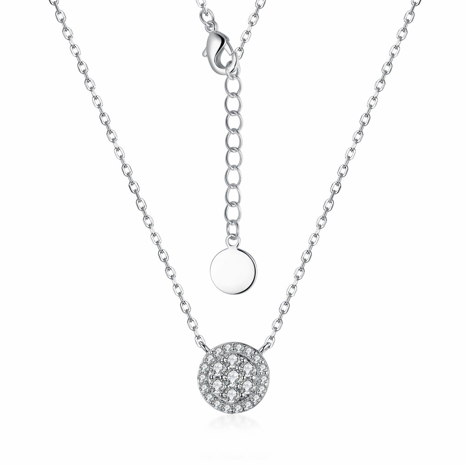Sophisticated Design Finish Sterling Silver Micropave Halo Surrounding 7 Stone Cluster Solitaire Necklace