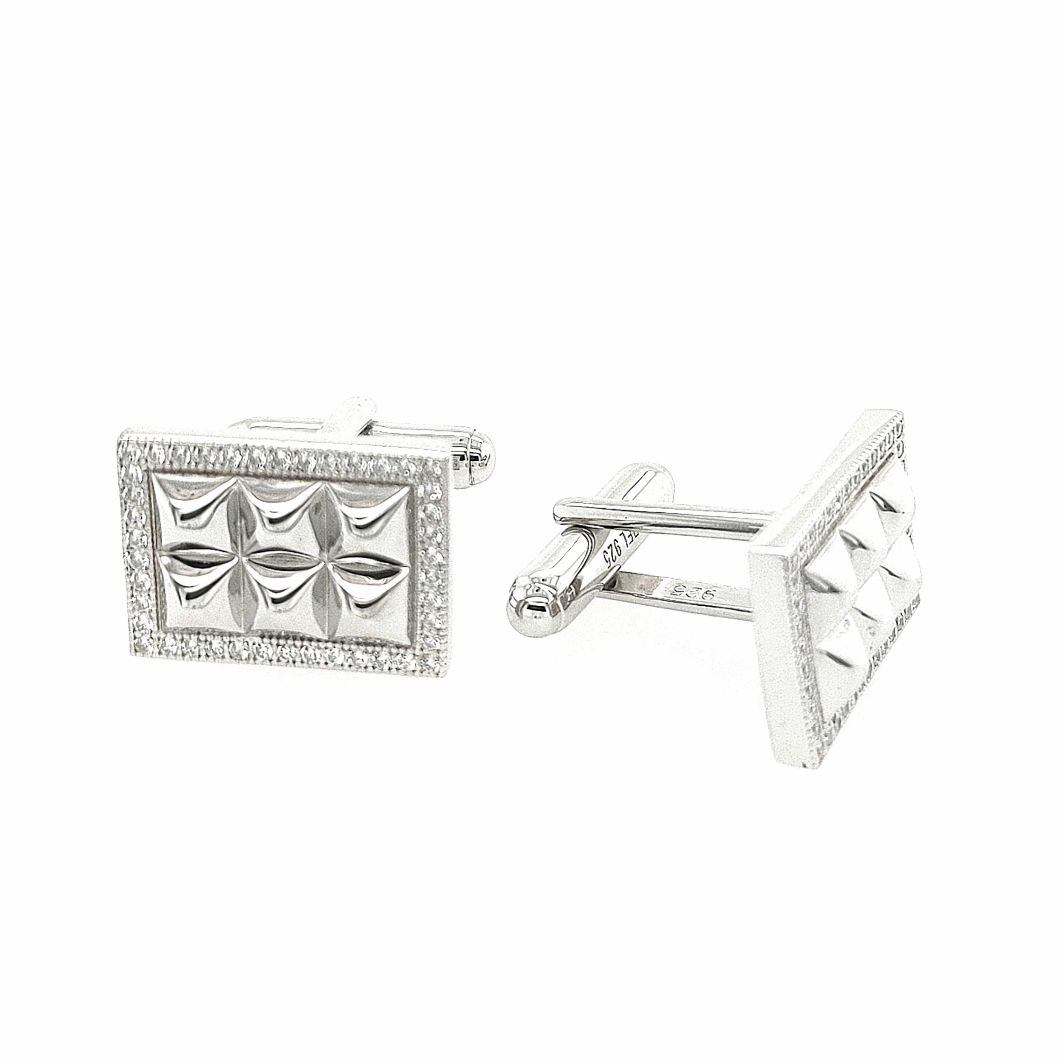 Sterling Silver Micropave Rectangular Six Square with CZ Border Cufflinks Ethereal Vibe