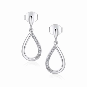 Sterling Silver Micropave Small Half CZ Teardrop Earring Fall Mood