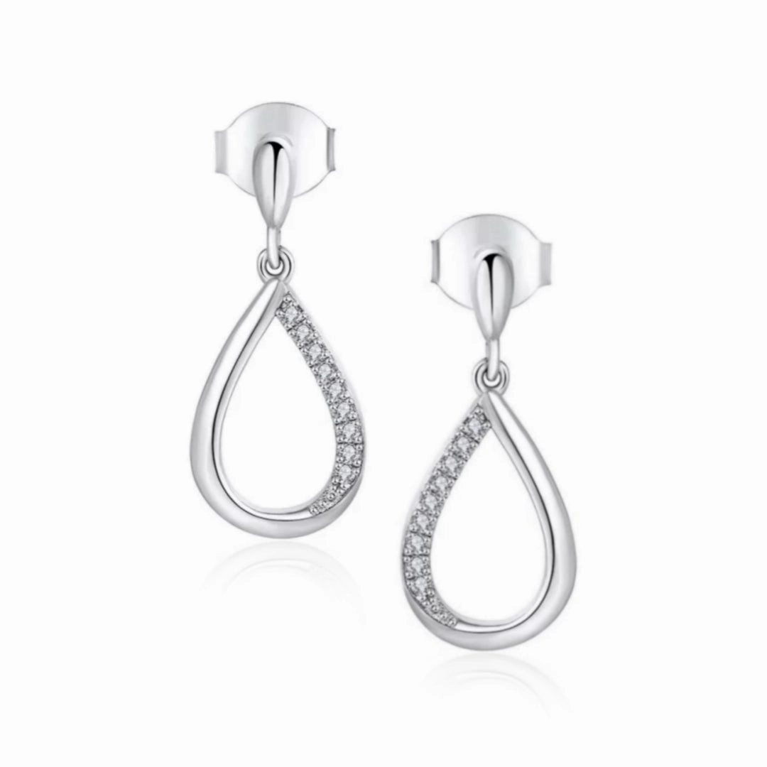 Sterling Silver Micropave Small Half CZ Teardrop Earring Fall Mood