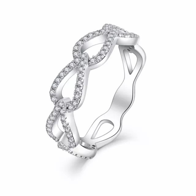 Sterling Silver Micropave Teardrop Shaped Links CZ Ring Vibrant Highlight