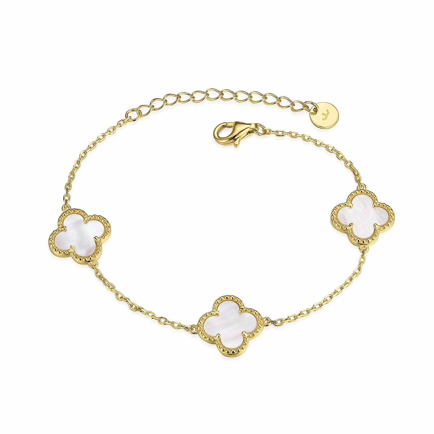 Sterling Silver Mother of Pearl Clover Bracelet Lush Touch Soft Vibe