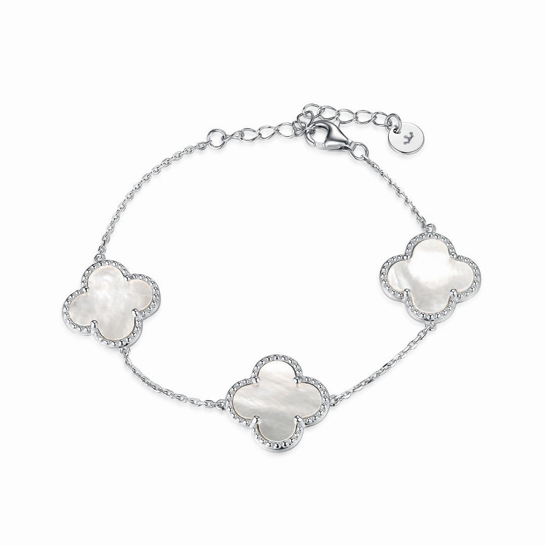Light Play Camera Mood Sterling Silver Mother of Pearl Clover Bracelet