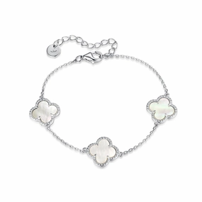 Sterling Silver Mother of Pearl Clover Bracelet Handmade Shine Pieces