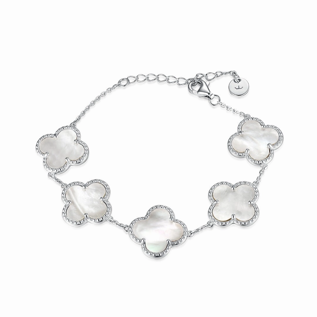 Sterling Silver Mother of Pearl Clover Bracelet Seasonal Shine Festival Outfit