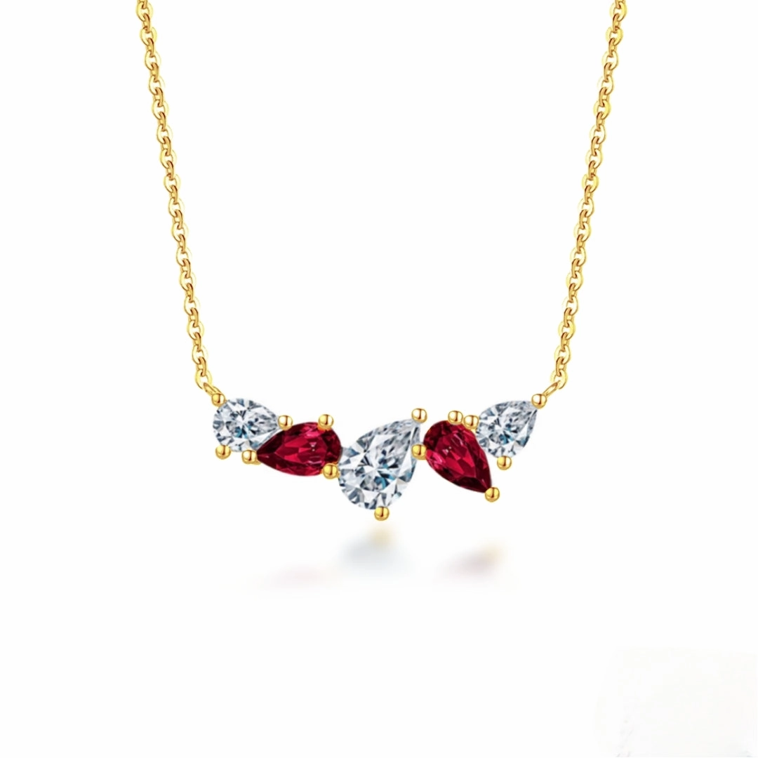 Sterling Silver Multi Pear Shaped Stones on Chain Necklace Party Ready Chic Look