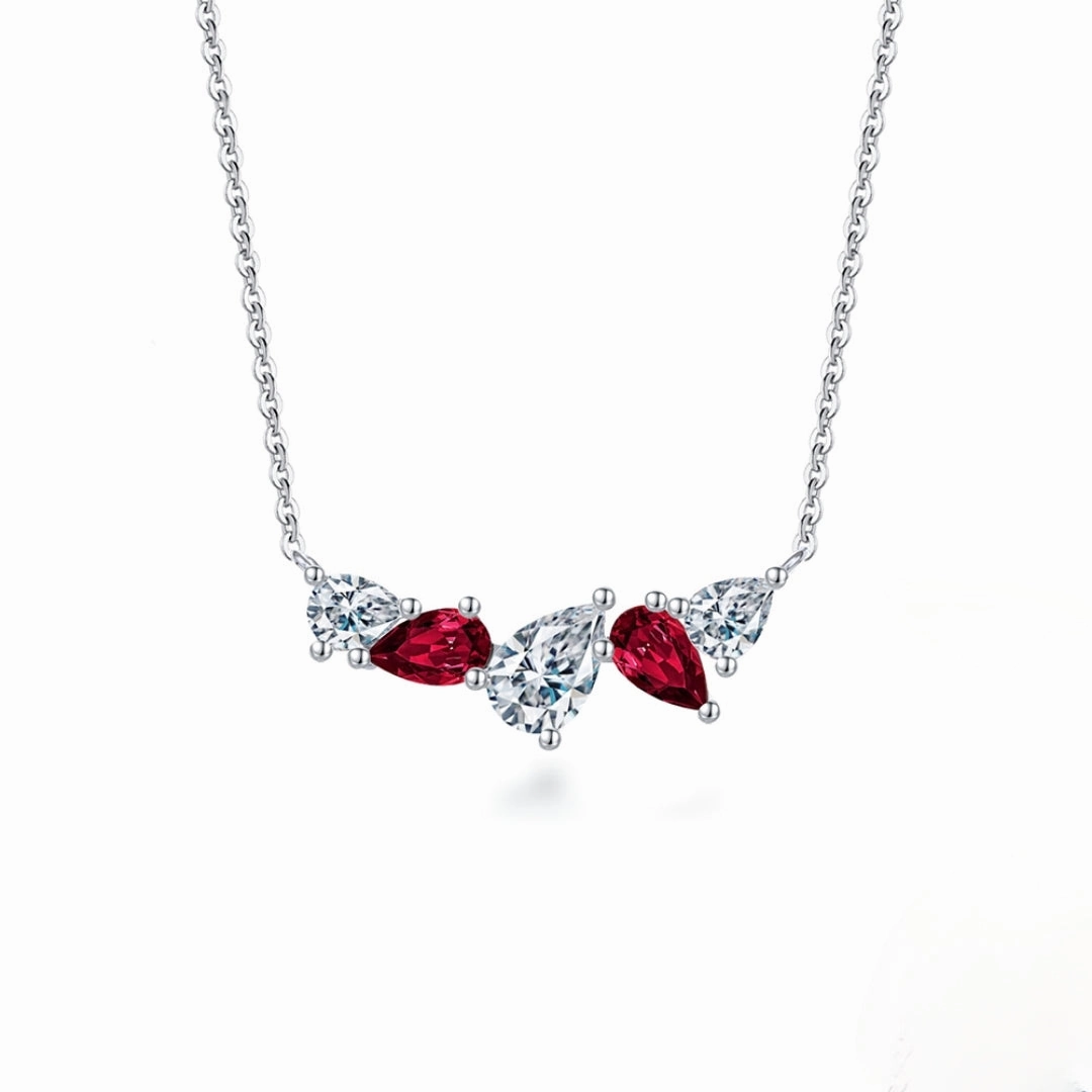 Timeless Edge Sterling Silver Multi Pear Shaped Stones on Chain Necklace