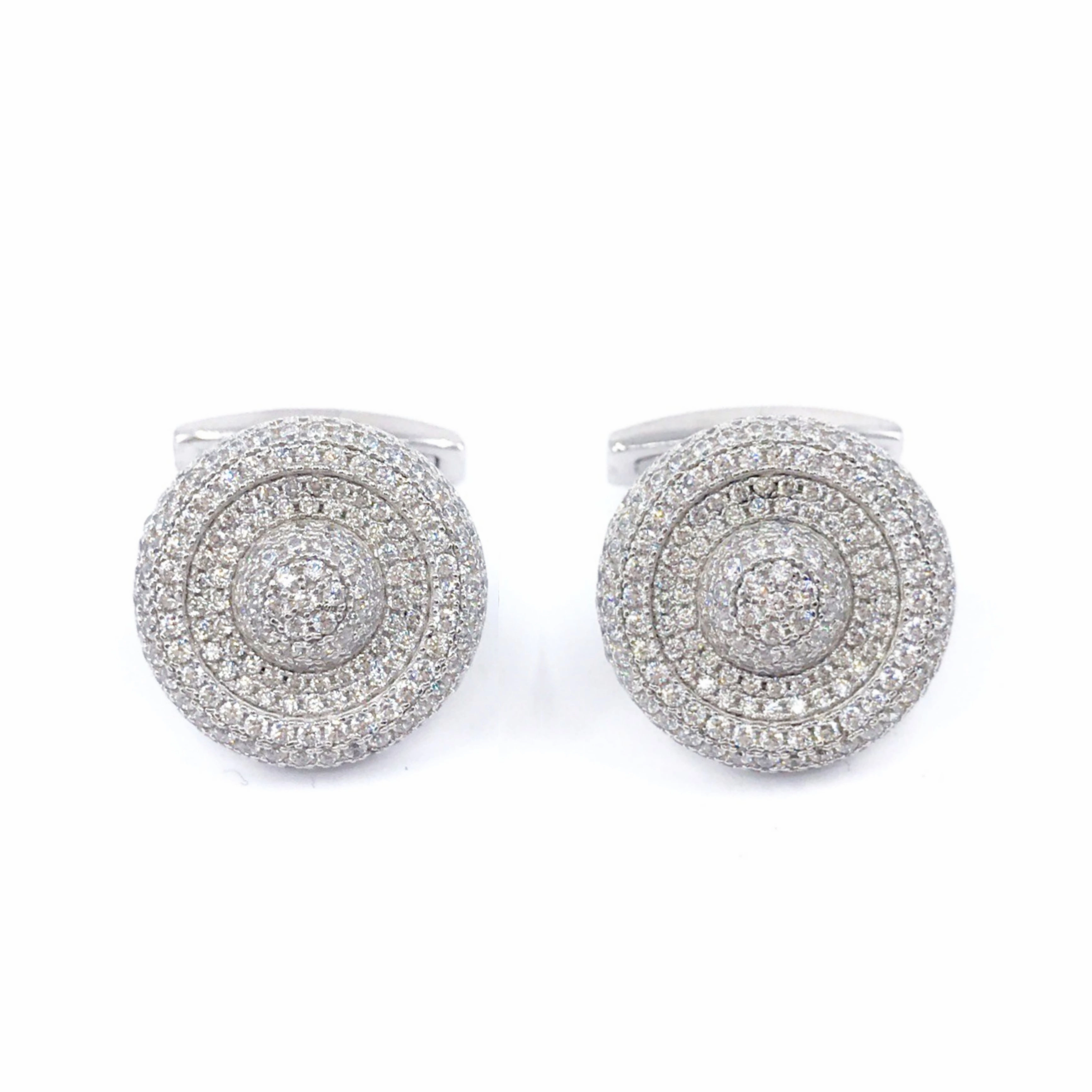 Sterling Silver Multi Row Circle Cufflinks Shine Effect