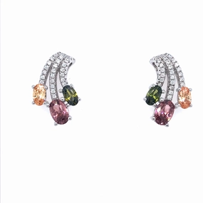 Bridal Look Splendid Shine Sterling Silver Multicolored Stud Earrings