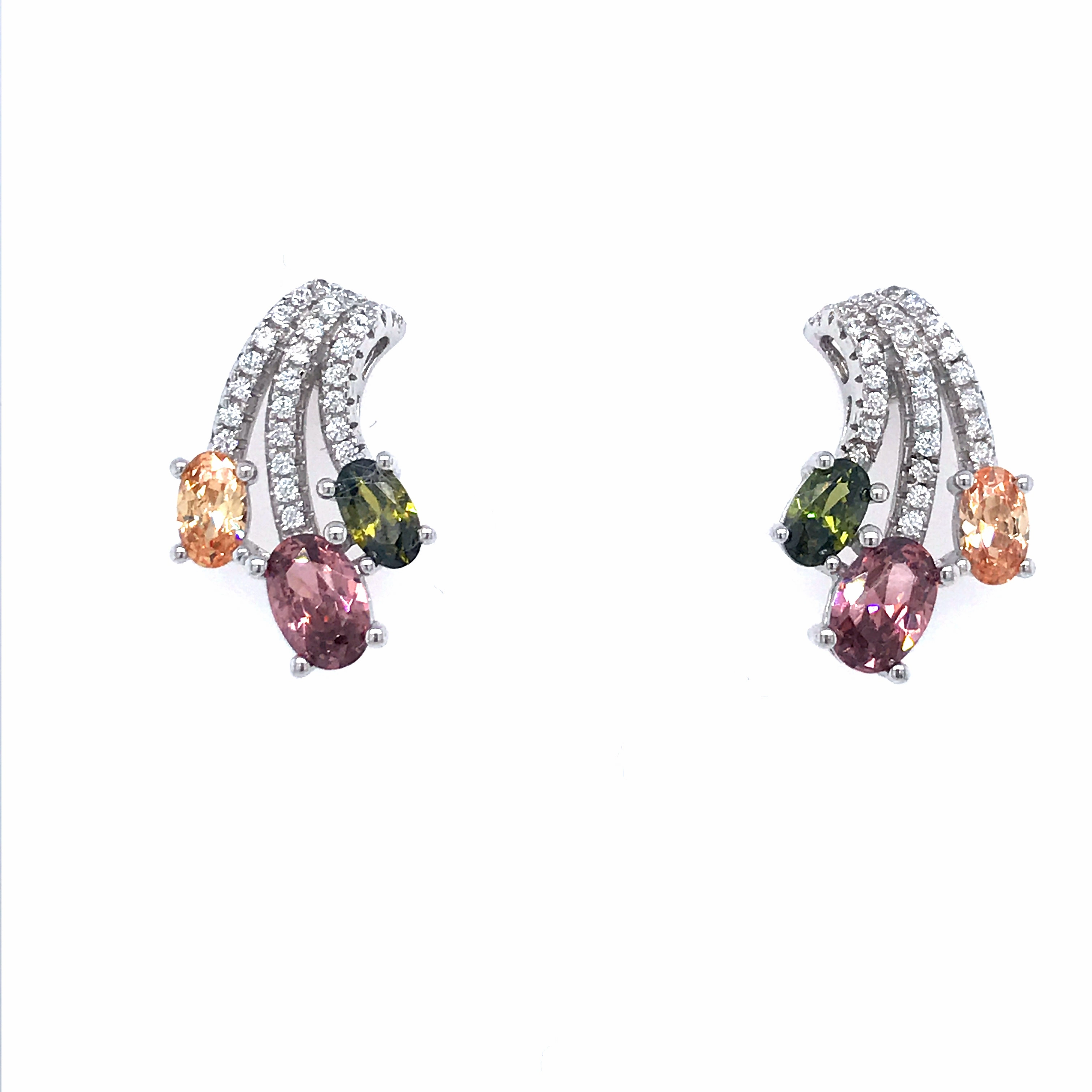 Bridal Look Splendid Shine Sterling Silver Multicolored Stud Earrings