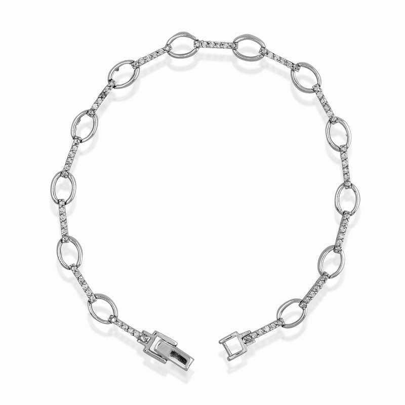 Trend Style Smooth Spark Sterling Silver Open Circles and Thin CZ Bars Bracelet