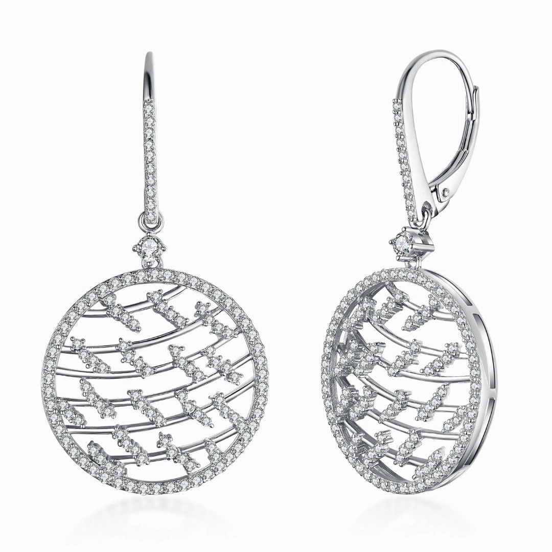 Sterling Silver Outlined CZ Circle And Floating CZ Bars Earring Signature Form