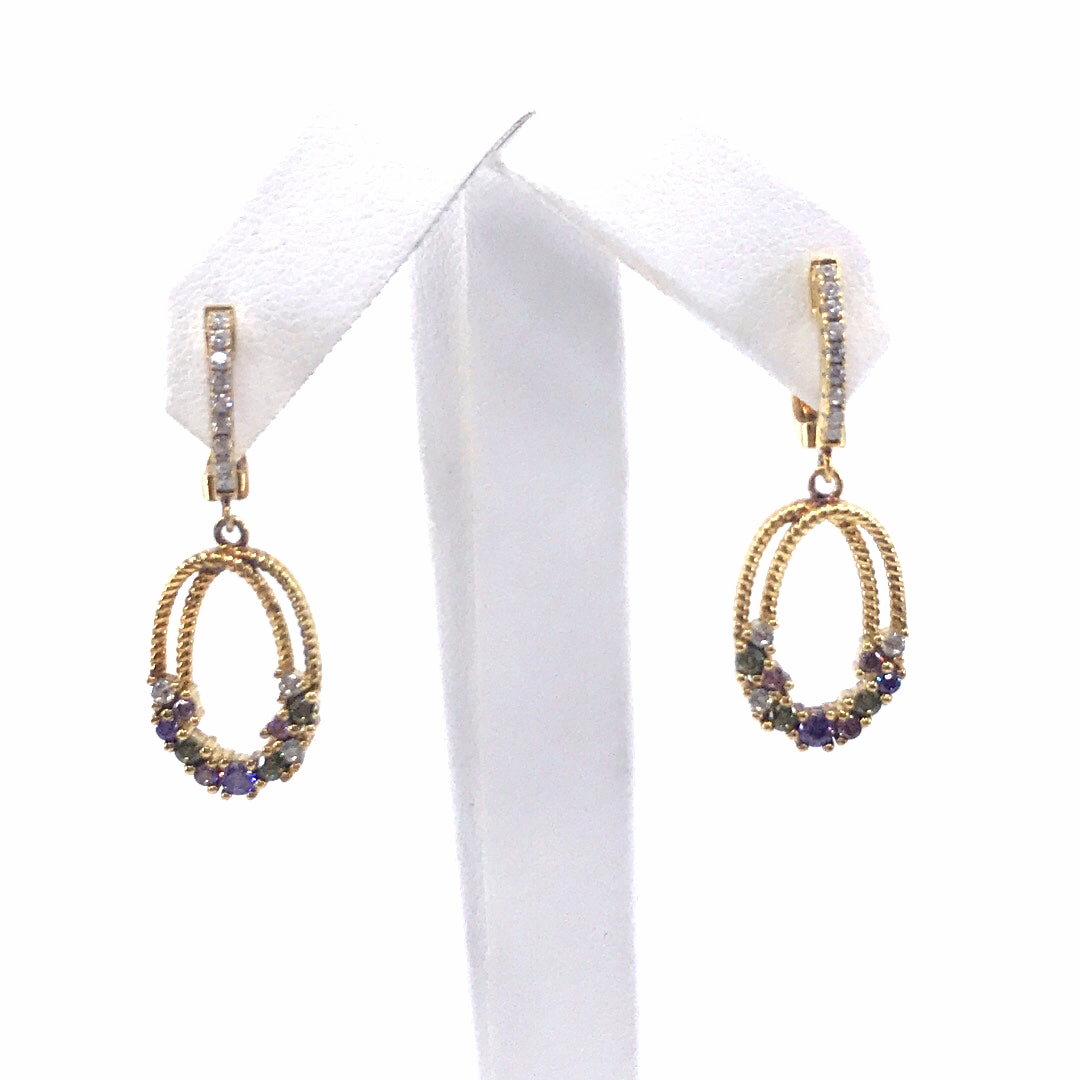 Contemporary Look Finishing Touch Sterling Silver Oval Earrings with Multi Colored Stones