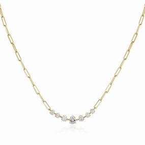 Sterling Silver Paperclip Chain with Pear Shaped CZ Necklace Gift Box