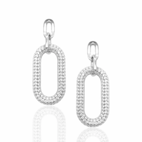 Luxury Form Sterling Silver rectangular link micropave CZ hanging Earring