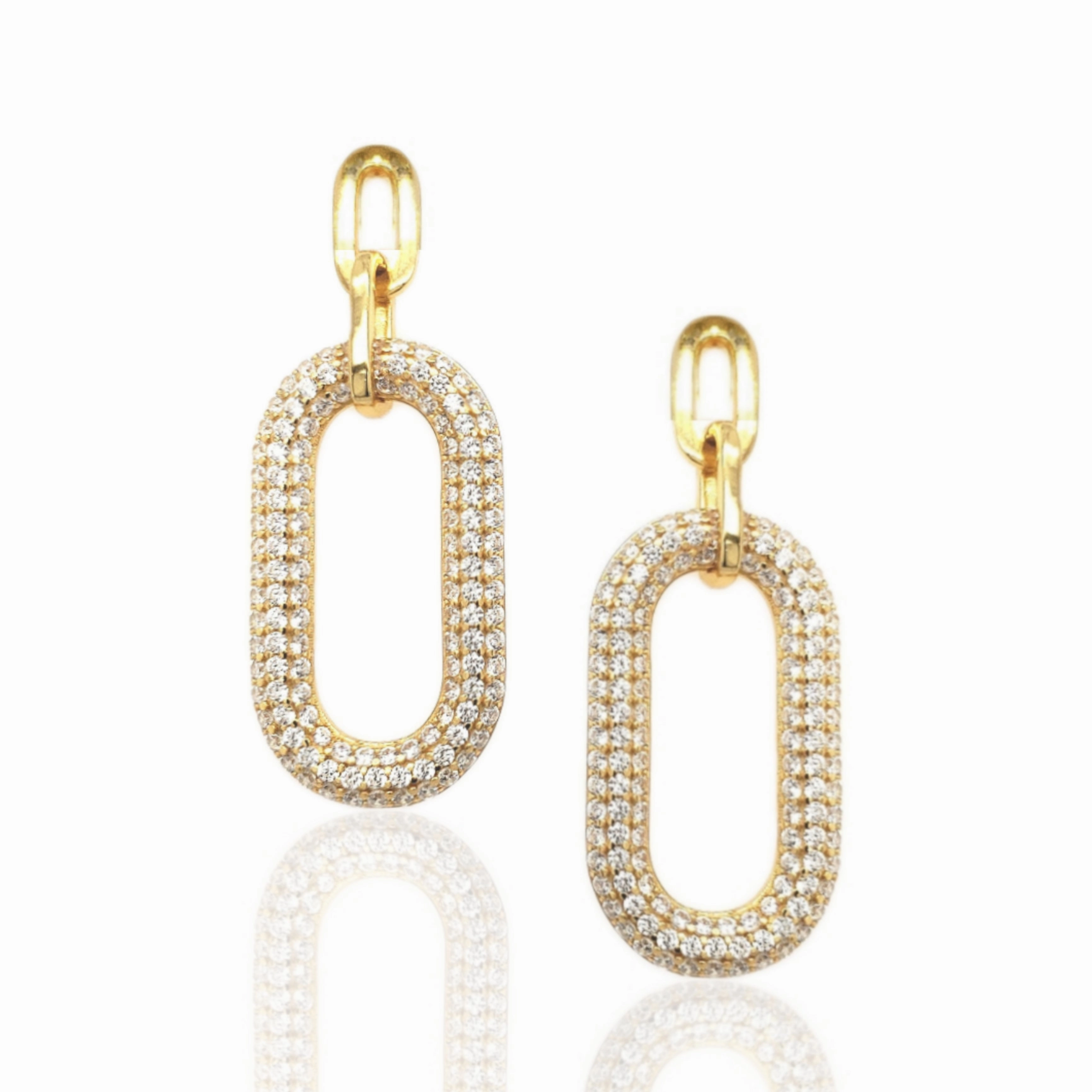 Sterling Silver rectangular link micropave CZ hanging Earring Timeless Gift