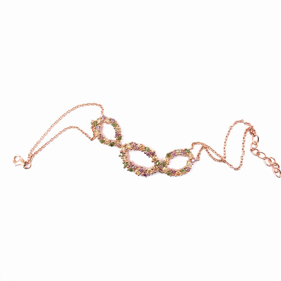 Charming Detail Sterling Silver Rose Gold Plated Multicolor Bracelet