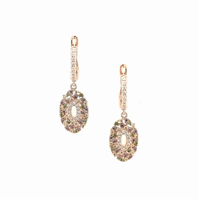 Soft color Sterling Silver Rose Gold Plated Oval with Multicolor Stones Earrings