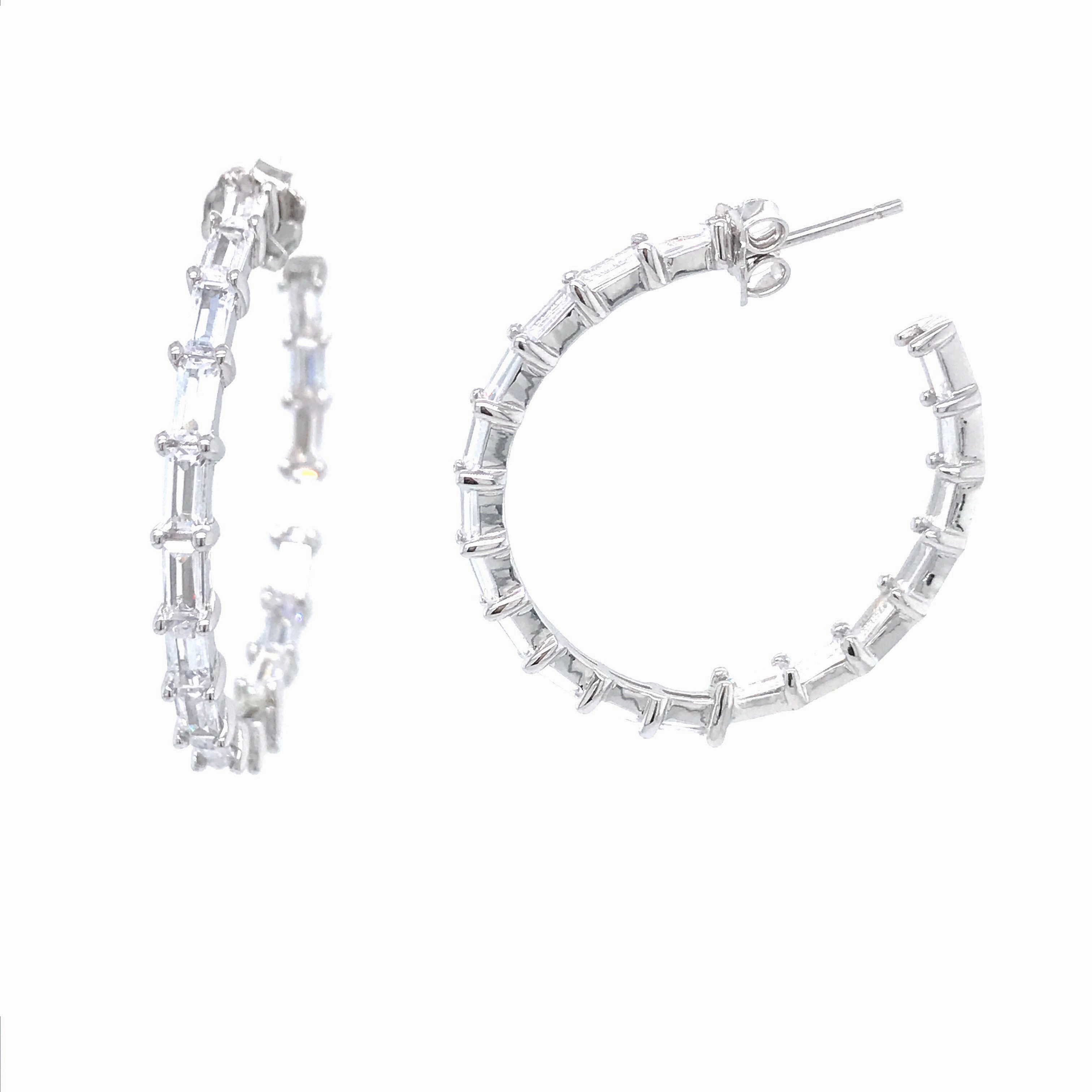 Gentle Shine Gift Look Sterling Silver Round 1 1/2'' Baguette Hoop Earrings