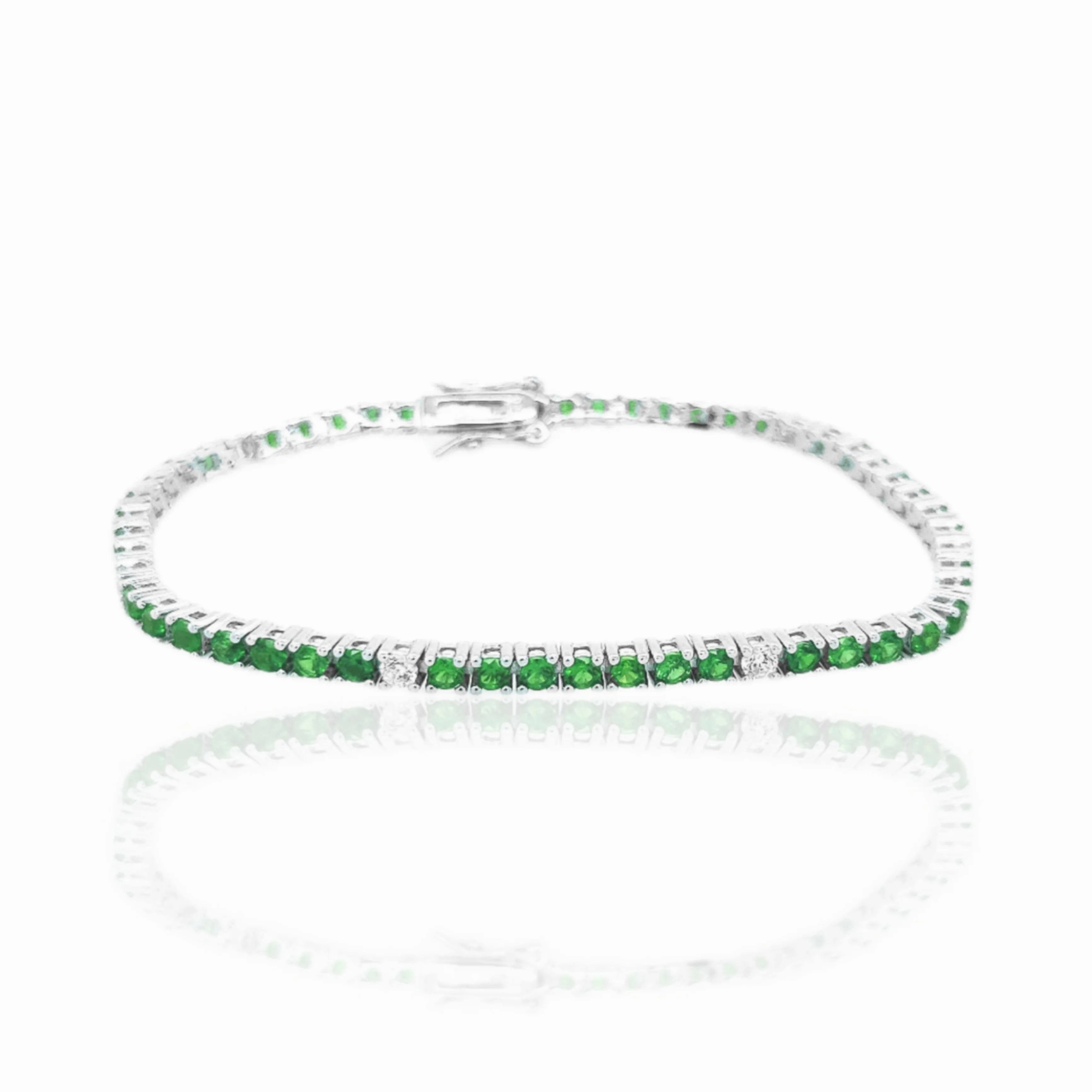 Sterling Silver Ruby, Emerald, and Sapphire 3.5mm Colored CZ Stone Bracelets Luxury Element