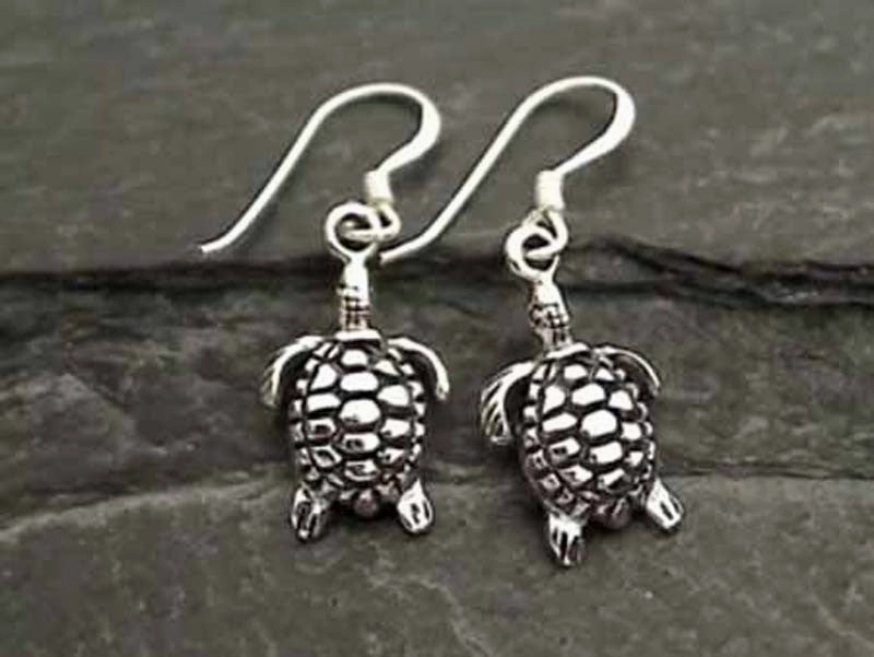Sterling Silver Sea Turtle Earrings Monochrome Look