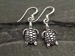 Sterling Silver Sea Turtle Earrings Monochrome Look