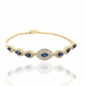 Feminine Glow Delicate Highlight Sterling Silver Seven Oval Stones And CZ Gold Plated Bracelet