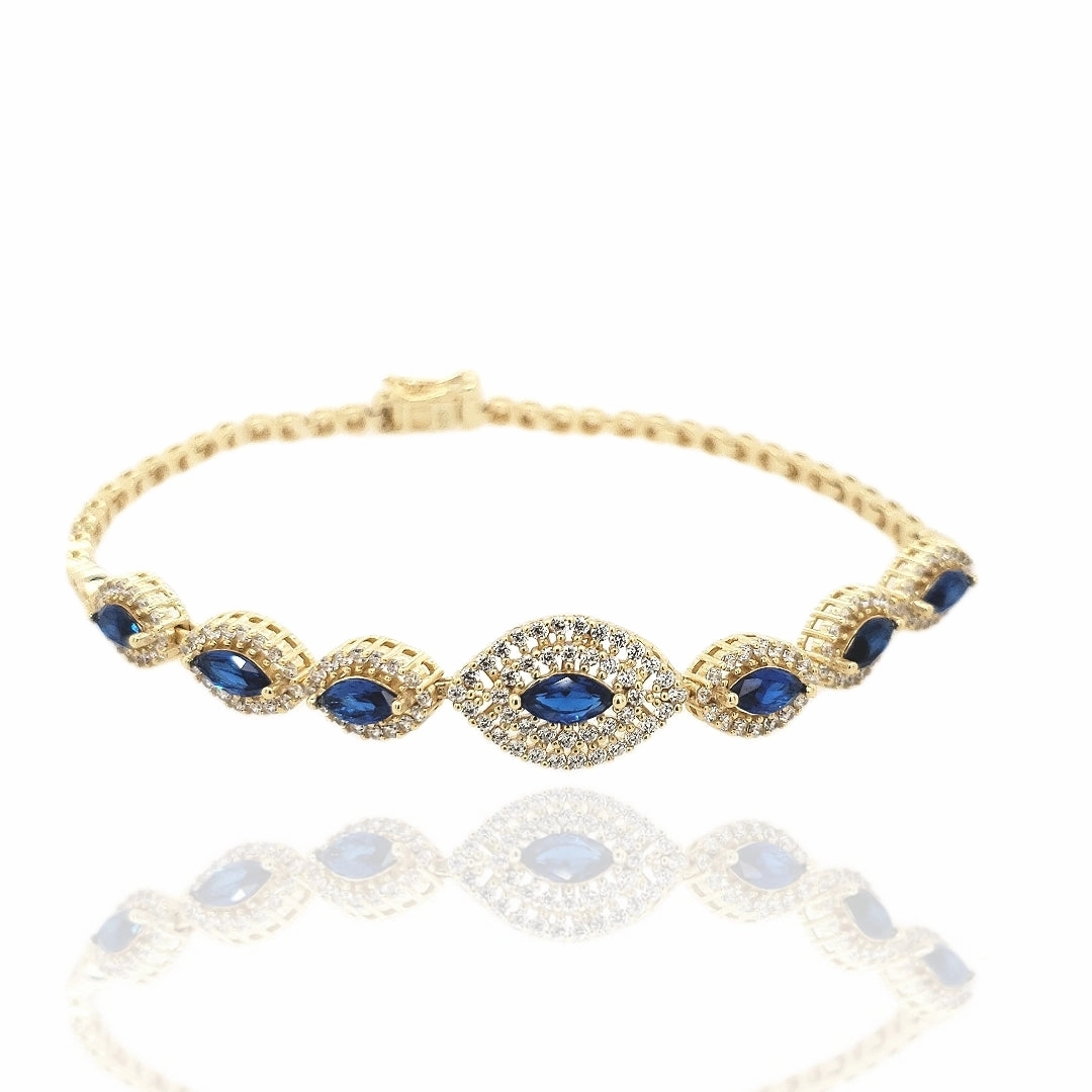 Feminine Glow Delicate Highlight Sterling Silver Seven Oval Stones And CZ Gold Plated Bracelet