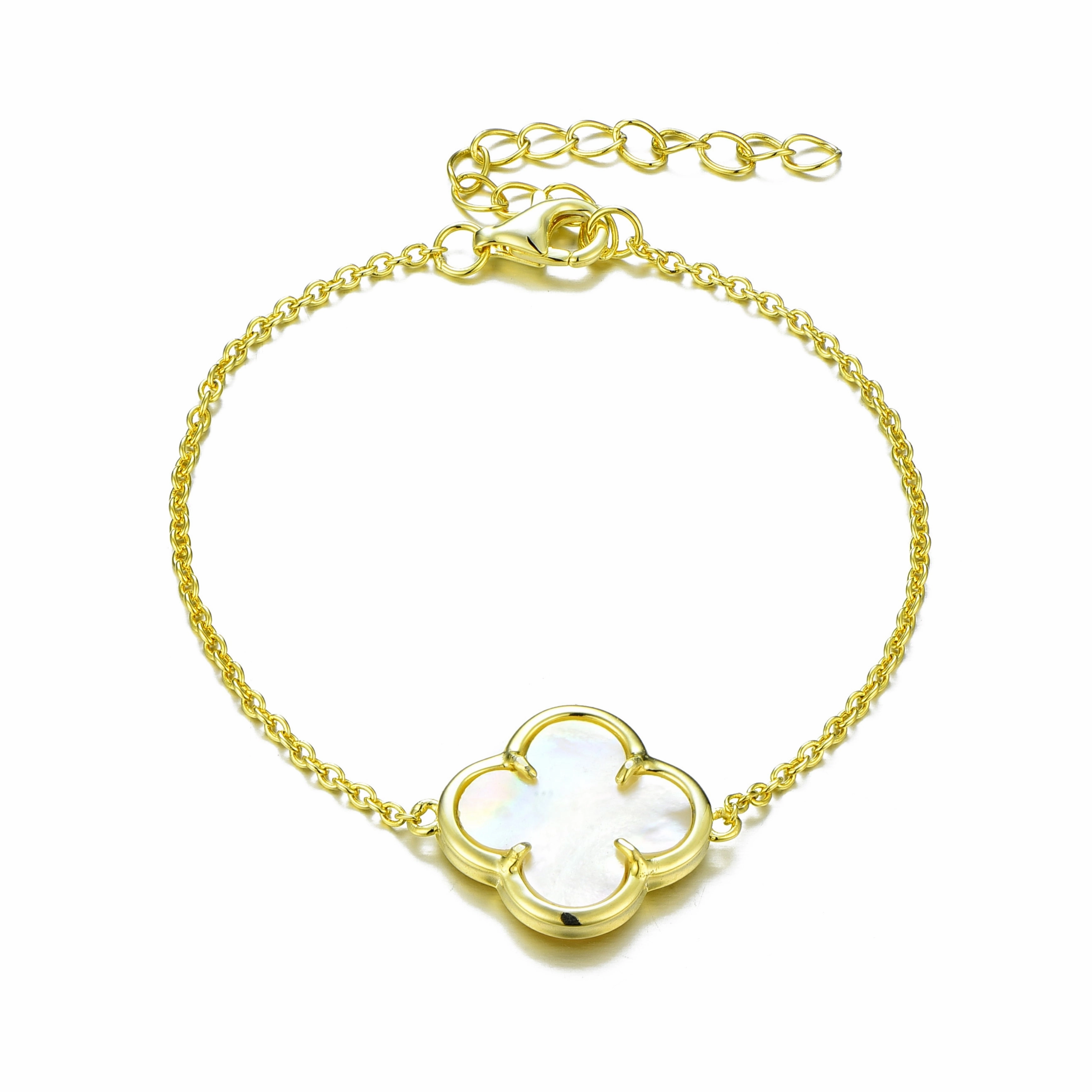 Shining Craft Sterling Silver Single Clover White Shell Bracelet