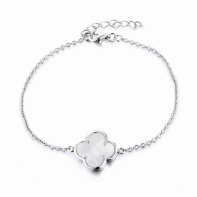 Moonlight Mood Sterling Silver Single Clover White Shell Bracelet