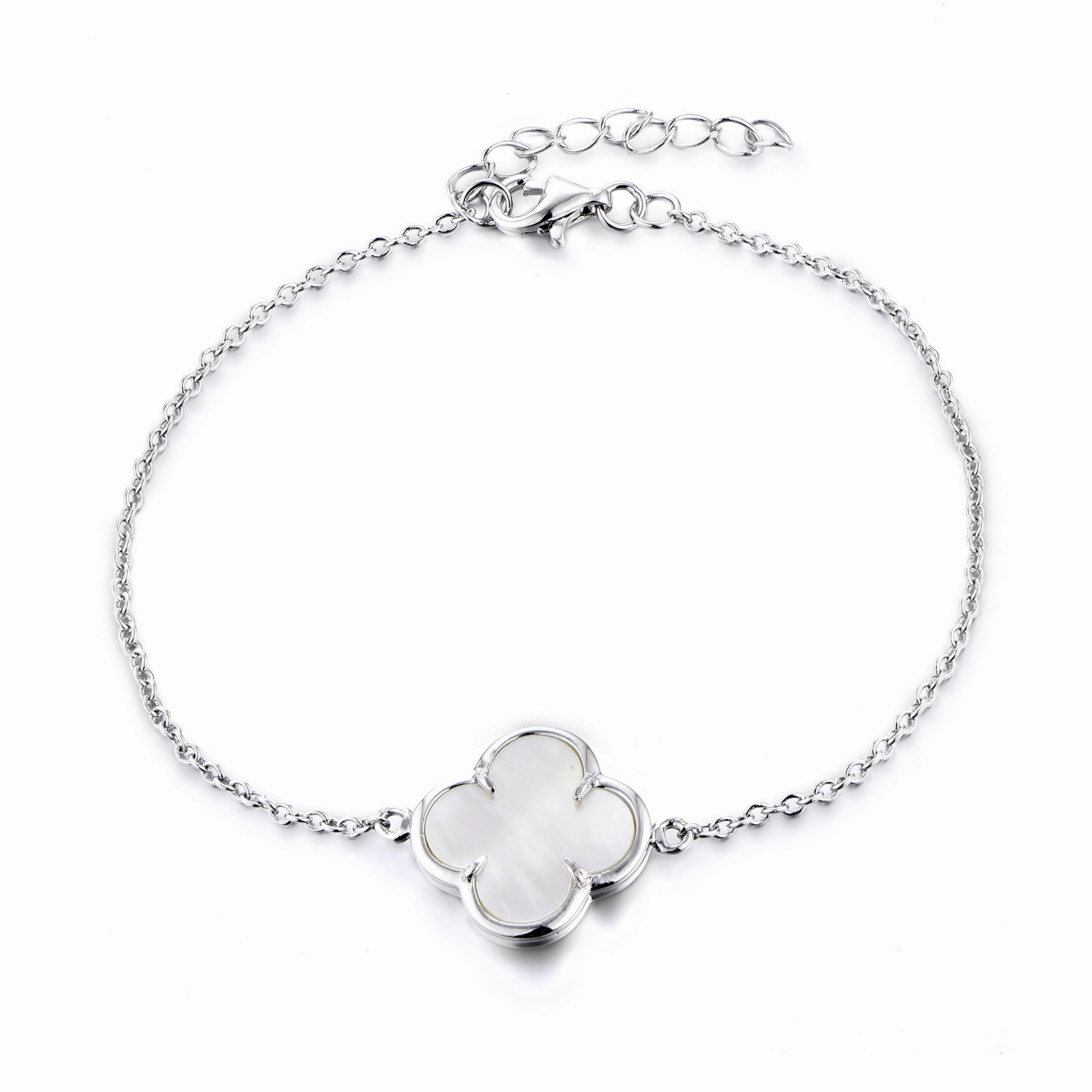 Moonlight Mood Sterling Silver Single Clover White Shell Bracelet