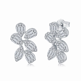 Sparkle Boost Sterling Silver Six Petal Baguette CZ Flower Stud Earring