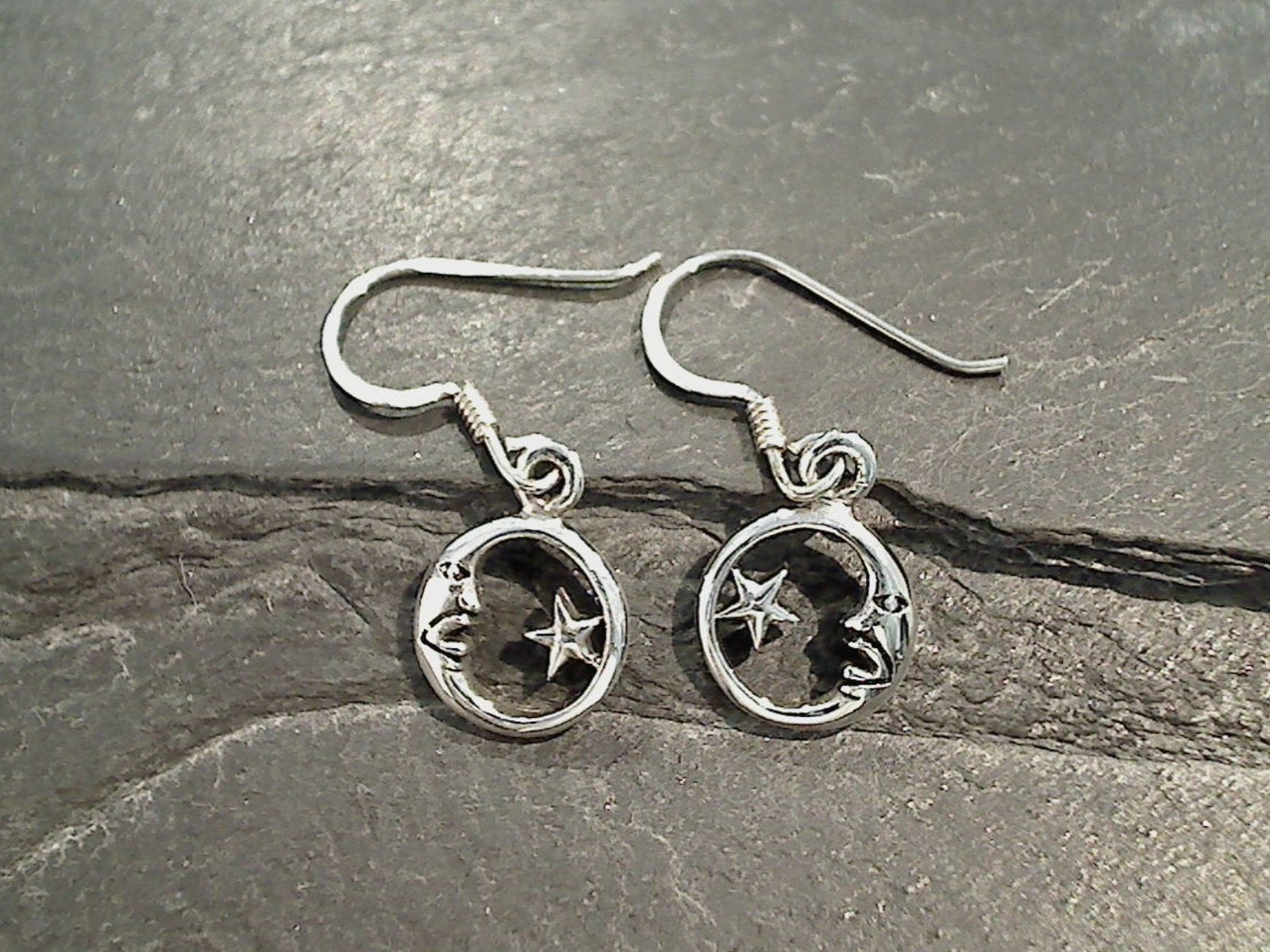 Balanced Design Sterling Silver Small Moon And Star Earrings