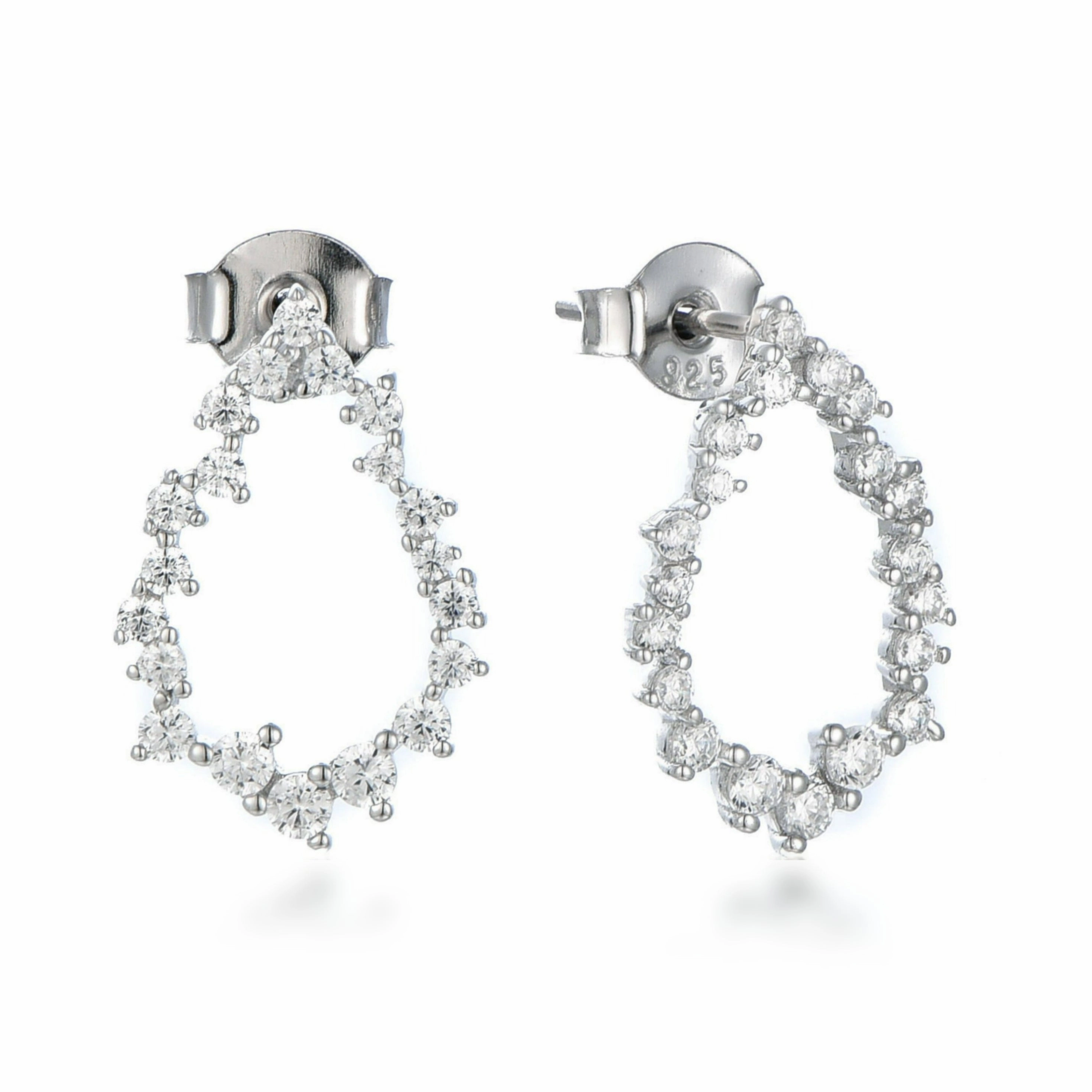 Sterling Silver Small Sprinkled CZ Teardrop Earrings on Post Muted Finish