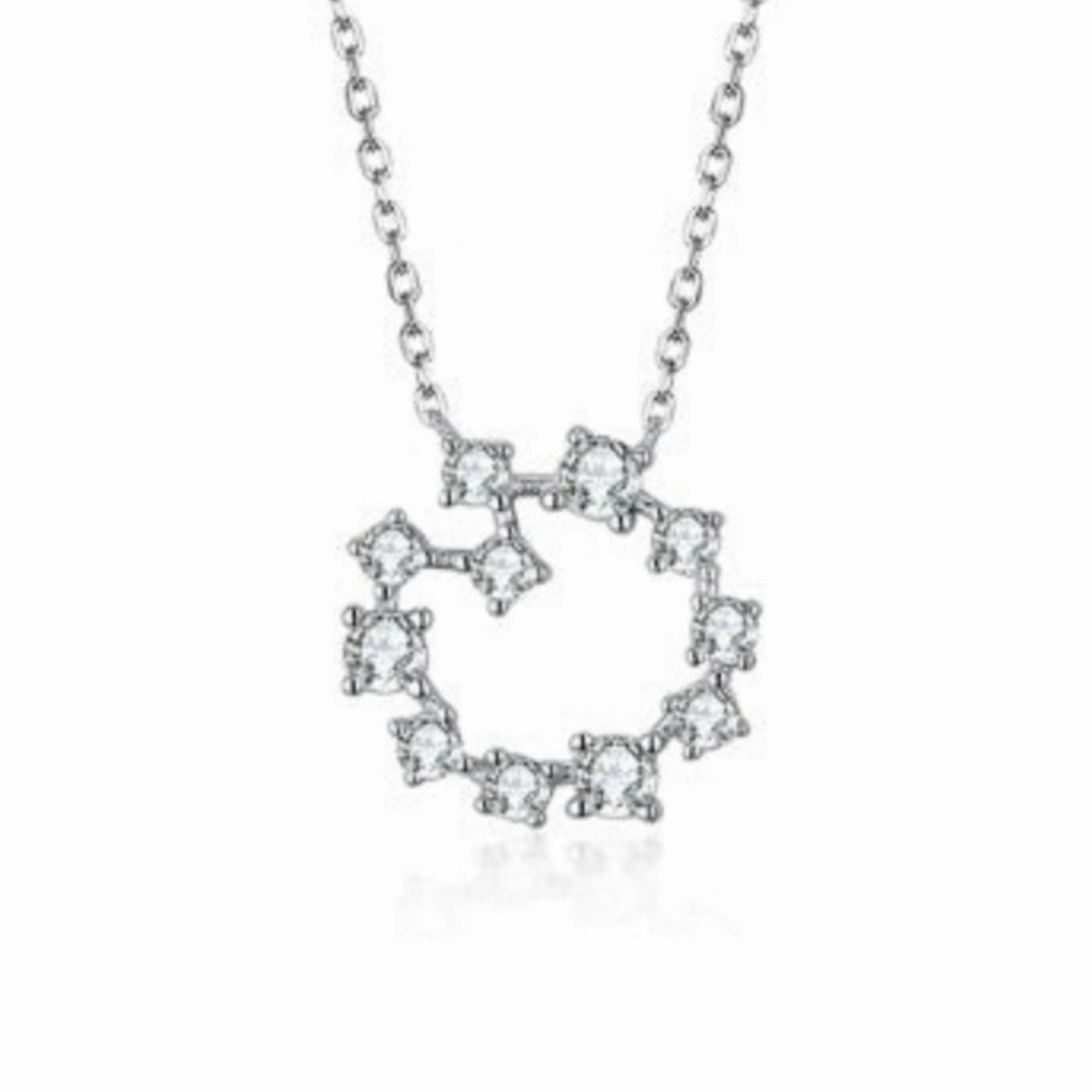 Stylish Accent Lightweight Piece Sterling Silver Small Sprinkled "Diamond" Circle Pendant Necklace