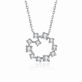 Stylish Accent Lightweight Piece Sterling Silver Small Sprinkled "Diamond" Circle Pendant Necklace