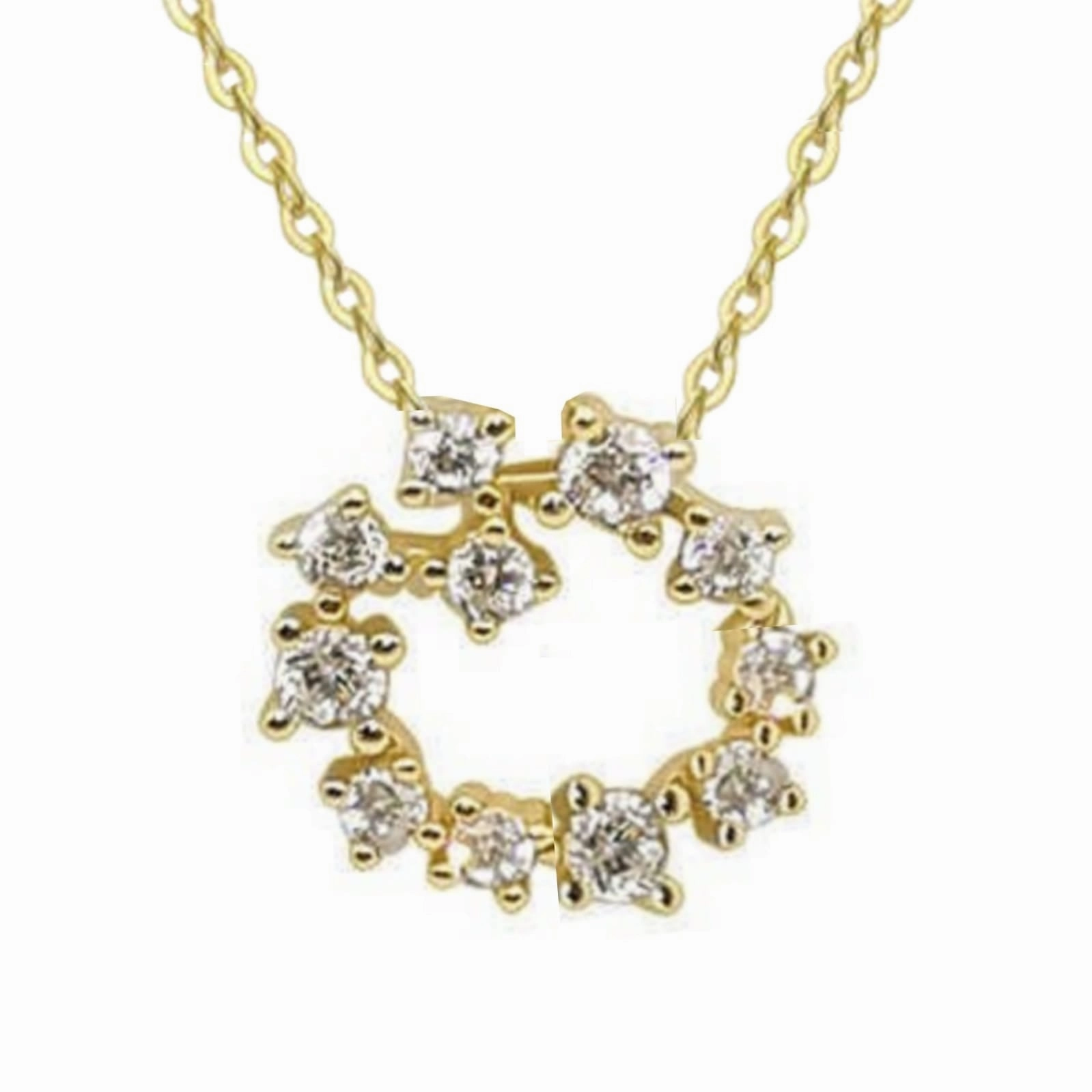 Shining Feature Sterling Silver Small Sprinkled "Diamond" Circle Pendant Necklace