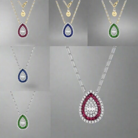 Luxury Mood Simple Style Sterling Silver Teardrop With Colored Stone On Paperclip Chain