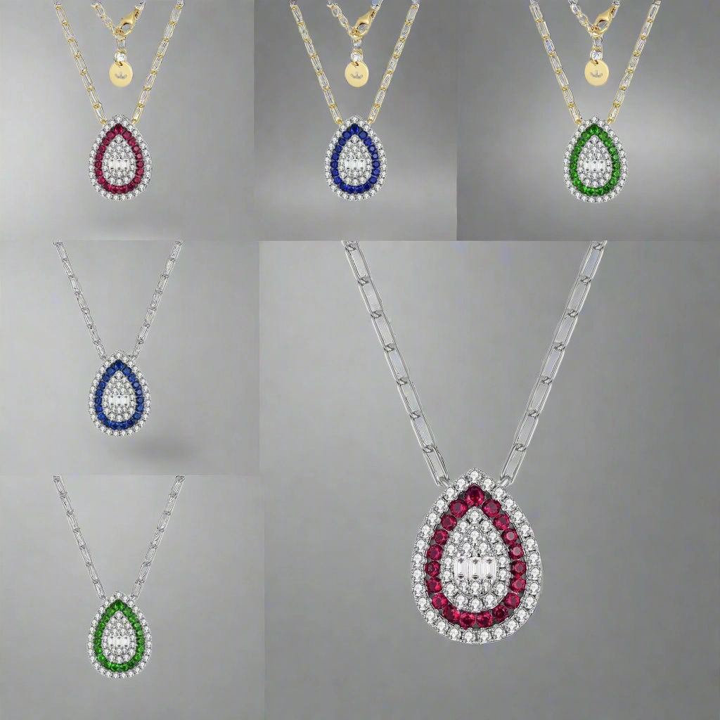 Luxury Mood Simple Style Sterling Silver Teardrop With Colored Stone On Paperclip Chain