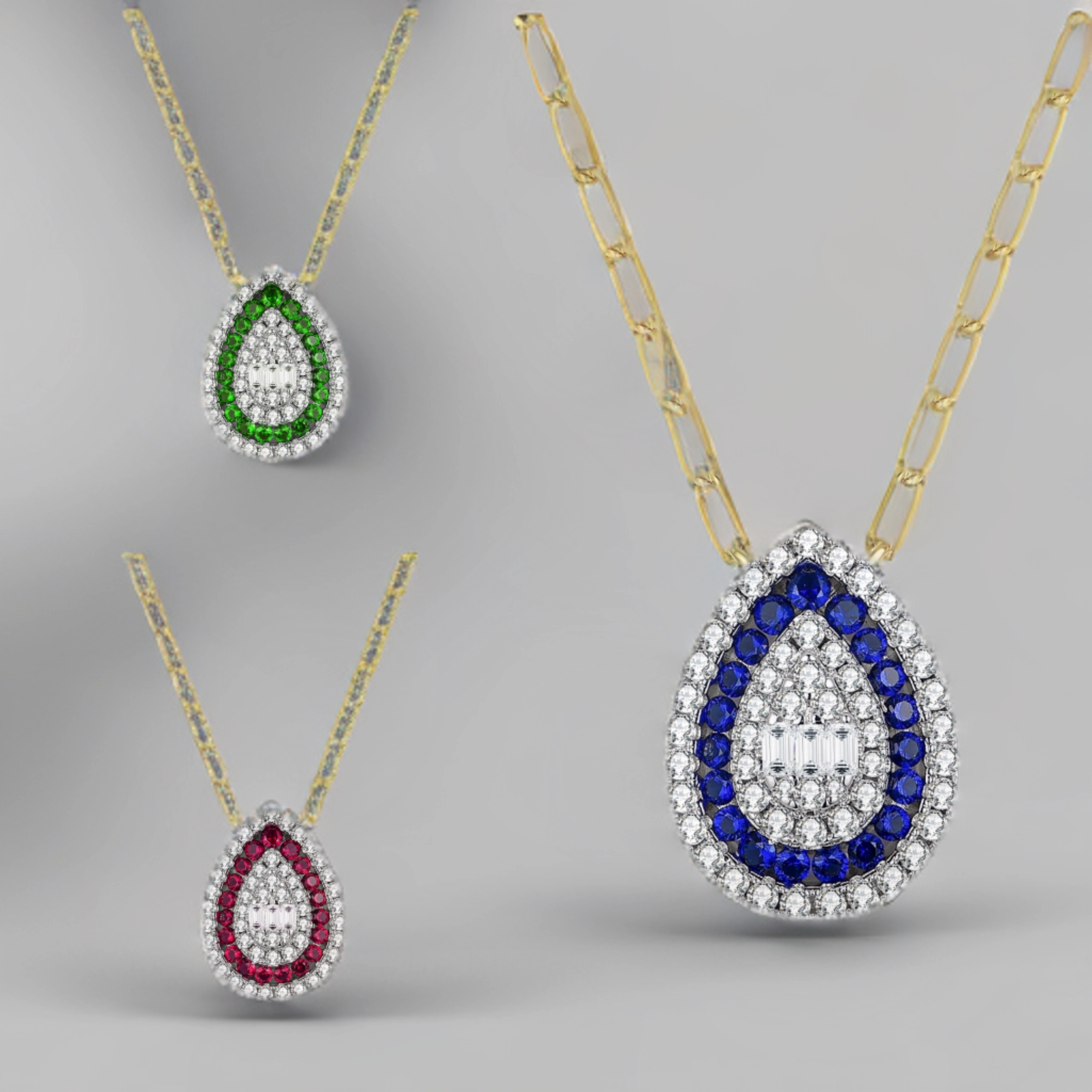 Elegant Pair Refined Gifts Sterling Silver Teardrop With Colored Stone On Paperclip Chain