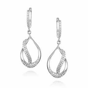 Sterling Silver Teardrop With CZ Diagonal Line Earring Gleaming Form