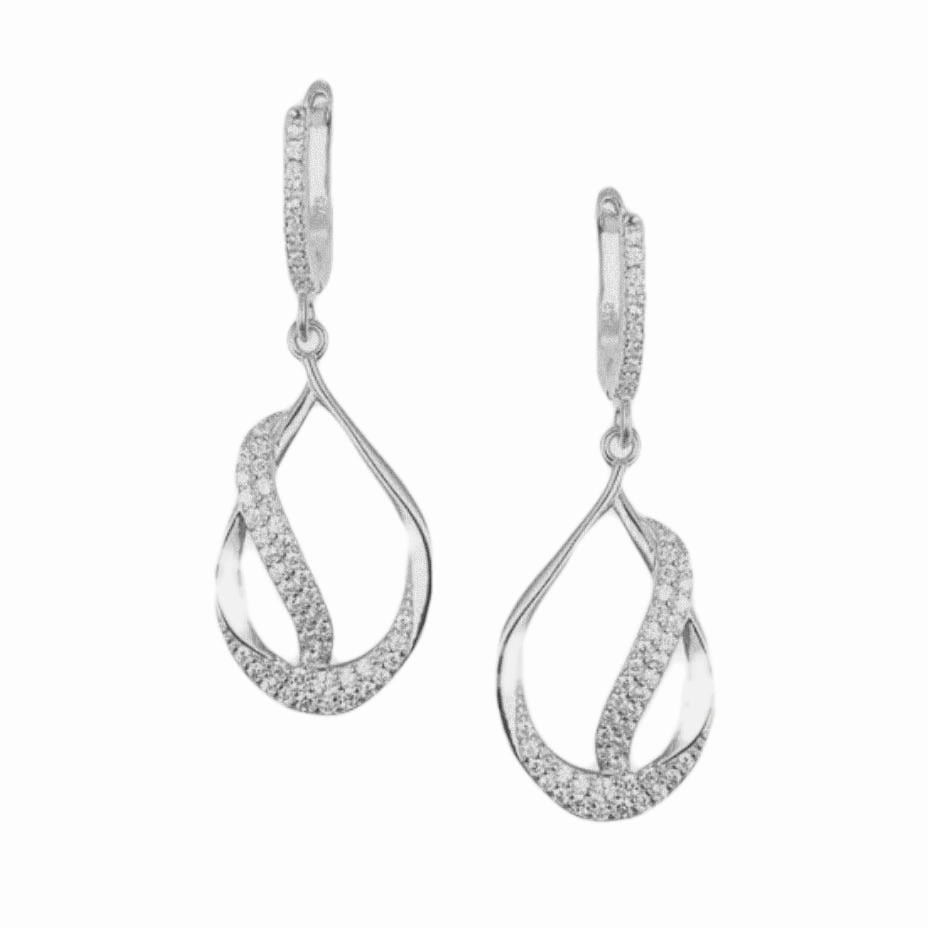 Evening Accent Precious Accent Sterling Silver Teardrop With CZ Diagonal Line Earring