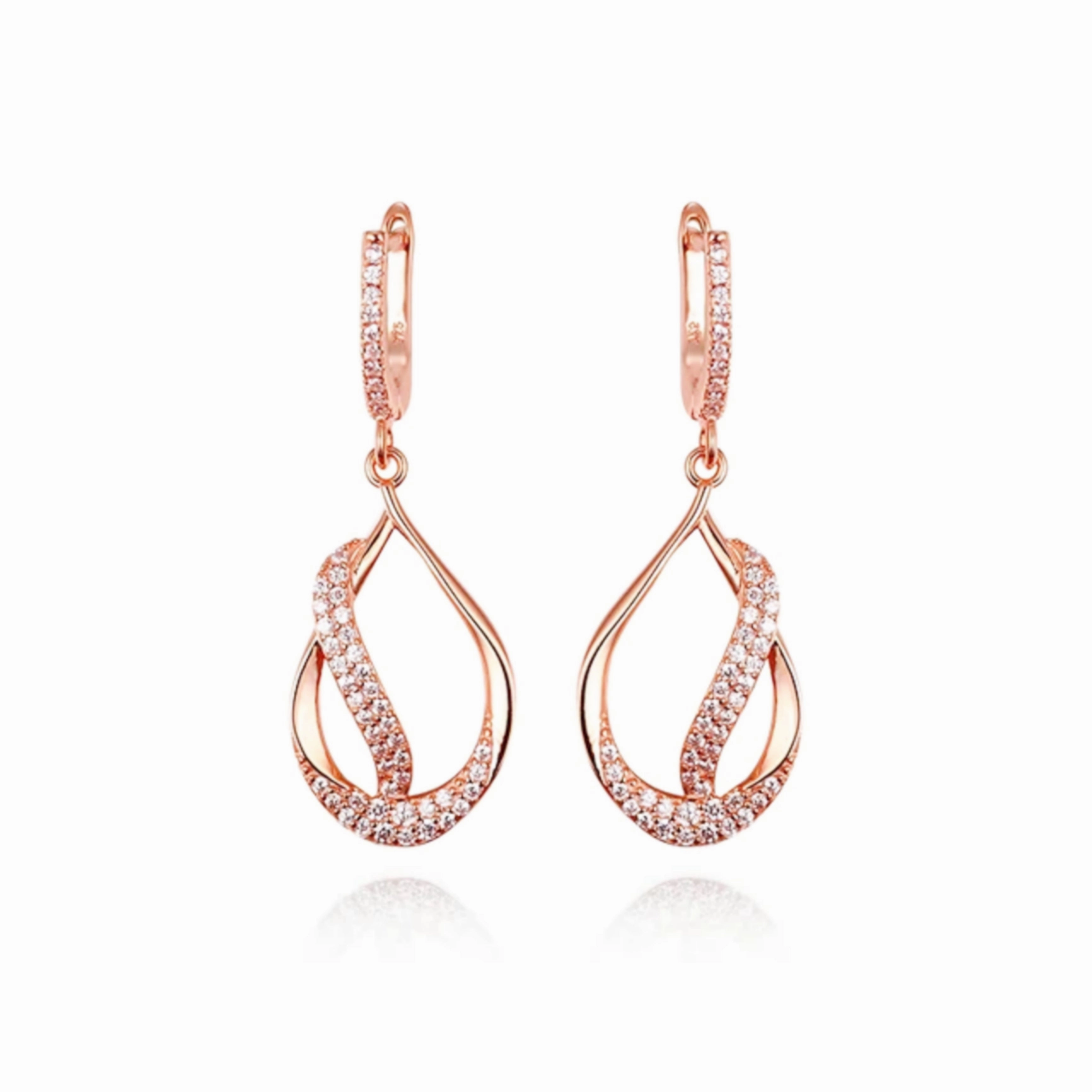 Luxury Finish Shine Unique Spark Sterling Silver Teardrop With CZ Diagonal Line Earring
