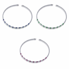 Polished Details Wedding Ready Sterling Silver Tennis Necklace With Interspersed Ruby or Sapphire CZ Stones