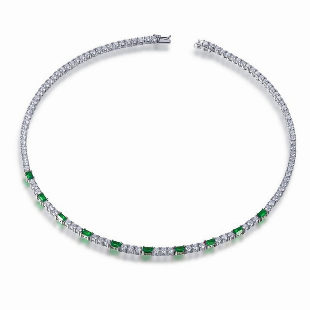 Exquisite Piece Cool Texture Sterling Silver Tennis Necklace With Interspersed Ruby or Sapphire CZ Stones