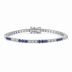 Day Accent Close Detail Sterling Silver Three Alternating Stone Tennis Bracelet