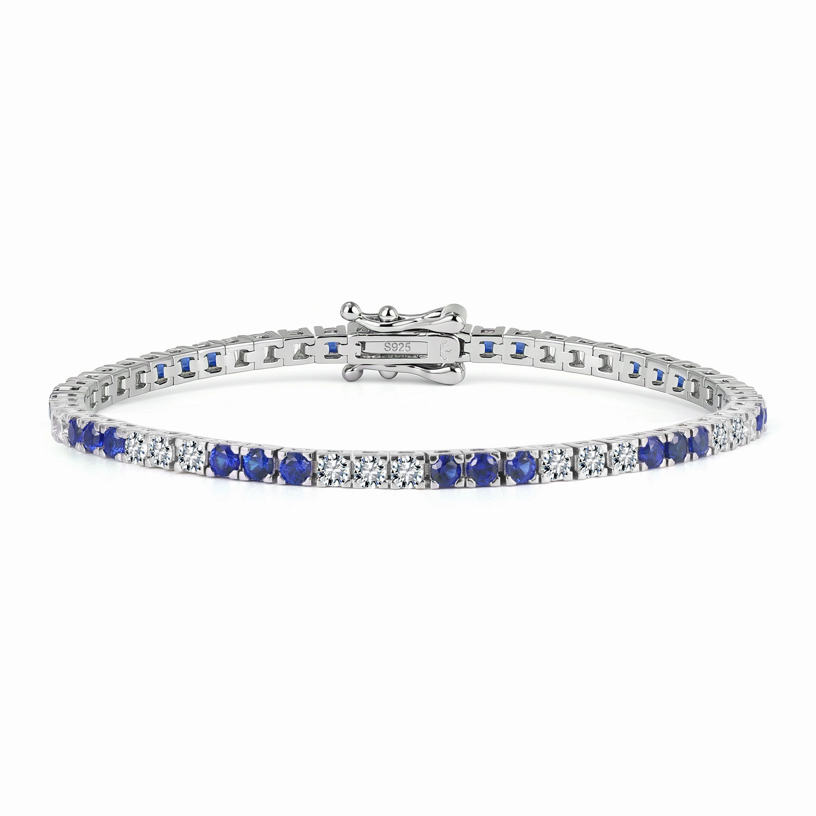 Day Accent Close Detail Sterling Silver Three Alternating Stone Tennis Bracelet