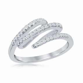 Glamorous Sparkle Sterling Silver Triple CZ Row Ring