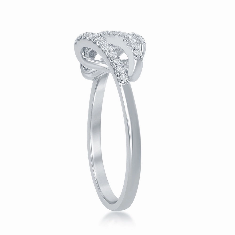Eye-Catching Detail Natural Flow Sterling Silver Triple CZ Row Ring