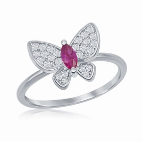 Exquisite Stones Timeless Set Sterling Silver White & Ruby CZ Butterfly Ring